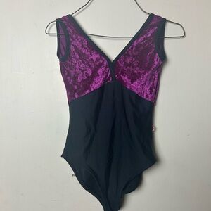 Yumiko Alicia Small Adult Velvet Magenta and Black Leotard